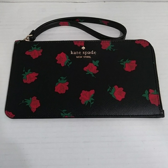 kate spade Handbags - Kate Spade Madison Ditsy Rose Wristlet Black & Red *EUC*